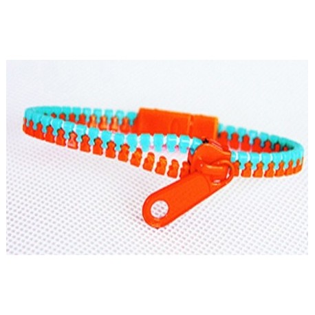 Two-Tone Medium Green and Orange Zipper Bracelet