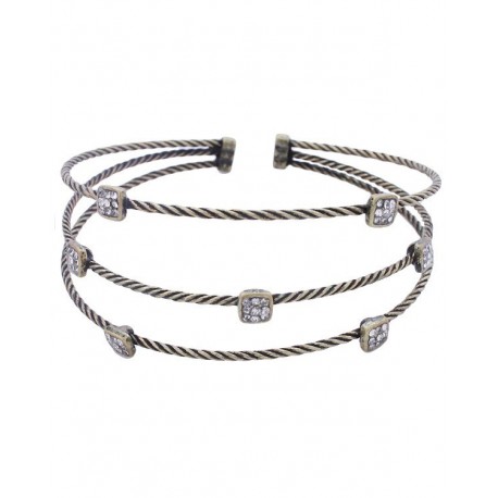 Wire Twist Bracelet With Square Crystal - Antique Gold