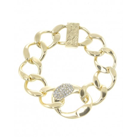 Crystal Accented Link Bracelet With Magnetic Closure - Gold
