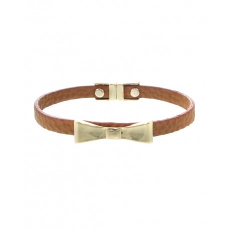 Adorable Bow-Tie Faux Leather Bracelet With Magnetic Closure - Brown