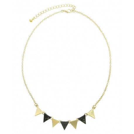 Textured Triangle Link Necklace - Gold/Gunmetal