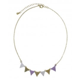Textured Triangle Link Necklace - Gold/Lavender