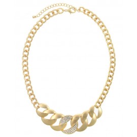Textured/Crystal Pave Chain Statement Necklace - Gold