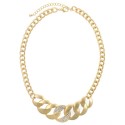 Textured/Crystal Pave Chain Statement Necklace - Gold
