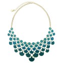 Enamel Plated Metal Statement Necklace With Earrings - Blue