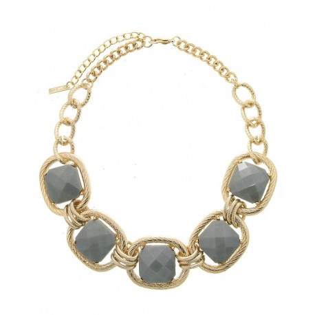  Gold Chain Acrylic Stone Statement Necklace With Earrings - Silver