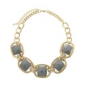  Gold Chain Acrylic Stone Statement Necklace With Earrings - Silver