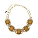  Gold Chain Acrylic Stone Statement Necklace - Beige