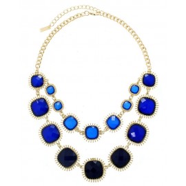 Two Layer Acrylic Stone Statement Necklace With Earrings - Blue