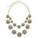 Acrylic Stone Statement Necklace With Earrings - Silver