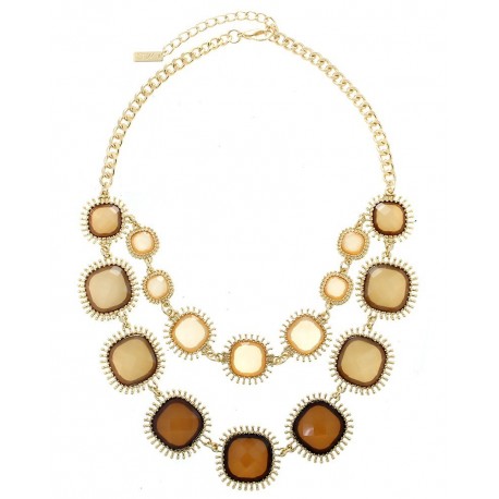 Acrylic Stone Statement Necklace With Earrings - Brown