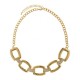 Rectangular Textured/Crystal Pave Chain Statement Necklace With Earrings- Gold