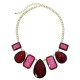 Multi Shape Stone Statement Necklace With Earrings - Gold/Fuchsia