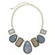 Multi Shape Stone Statement Necklace With Earrings - Gold/Gold