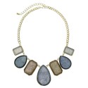 Multi Shape Stone Statement Necklace With Earrings - Gold/Gold