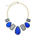 Multi Shape Stone Statement Necklace With Earrings - Gold/Saphire