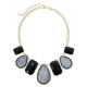 Multi Shape Stone Statement Necklace With Earrings - Gold/Black
