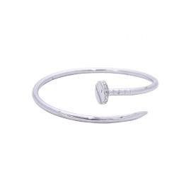 Nail Cuff With Crystal Accents Bracelet - Silver